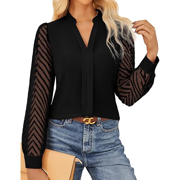 MakeMeChic Women's Sheer Mesh Puff Long Sleeve Shirts Going Out